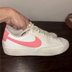 Nike Kids White Sneakers with Coral Pink Swoosh